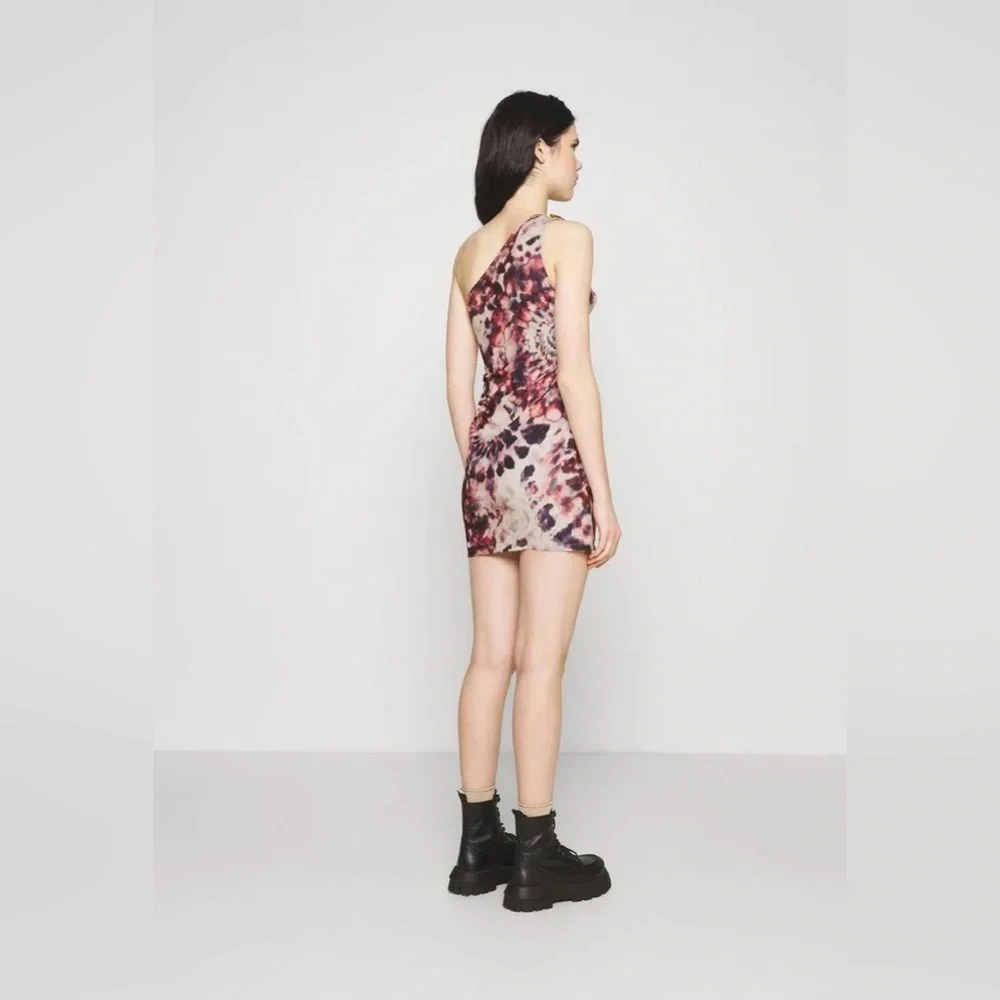Jaded London Tie Dye Print One Shoulder Ruched Side Mini Dress Size 2 - Picture 5 of 13